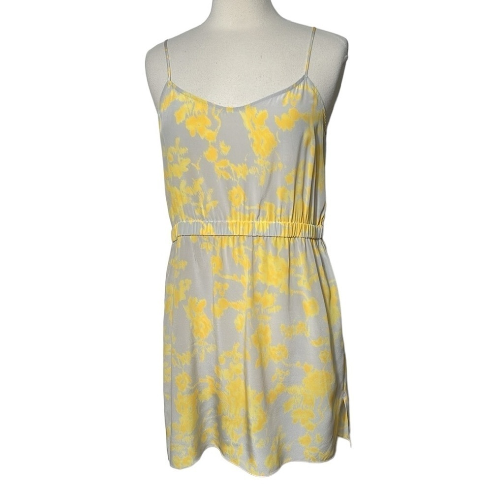 Aaron Ashe Strappy Silk Floral‎ Mini Dress Grey Yellow SZ L